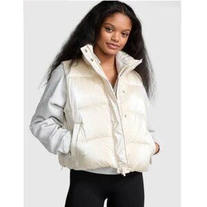 PINK Victoria's Secret High Shine Marshmallow Puffer Vest In Ivory XL NWT